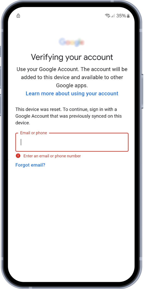 Samsung Verify your account